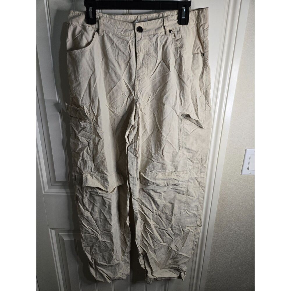SY Fashion Women’s Size L Beige Cargo Pants Lightweight Utility Pocket Stretch